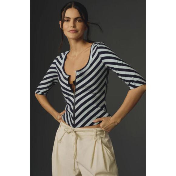 Maeve by Anthropologie Front-Zip Scoop-Neck Blouse - Size - Small - Picture 1 of 7